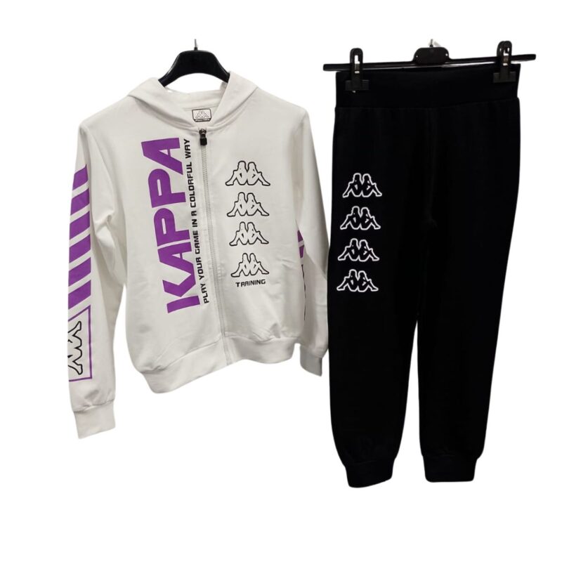 KAPPA TUTA COMPLETO, FELPA FULL ZIP, CON FASCIA ELASTICA IN VITA REGOLABILE.