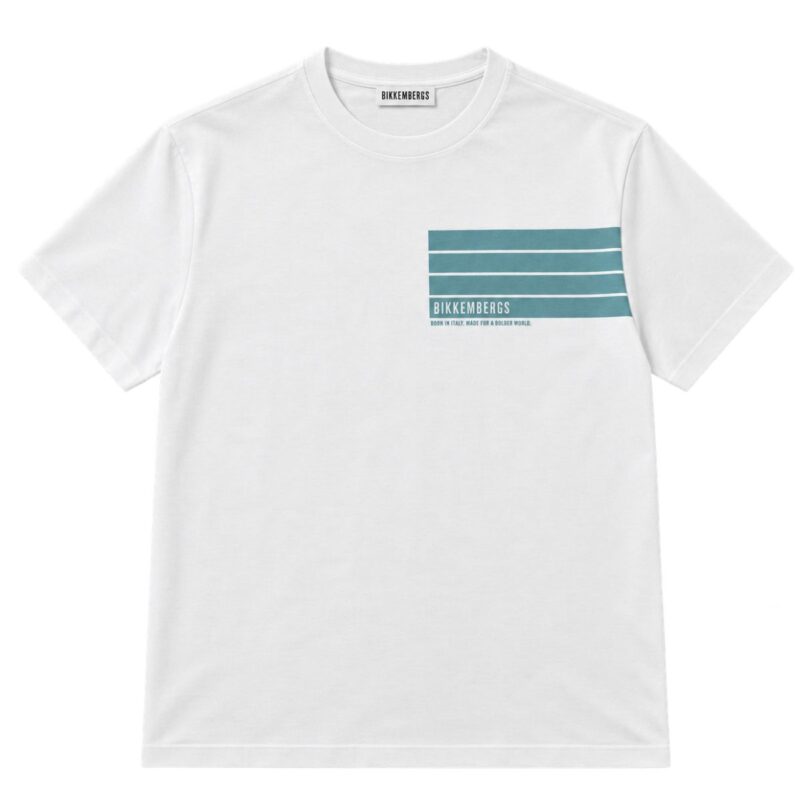 Bikkembergs T-Shirt Uomo Bianca con Stampa Celeste – BMT1935