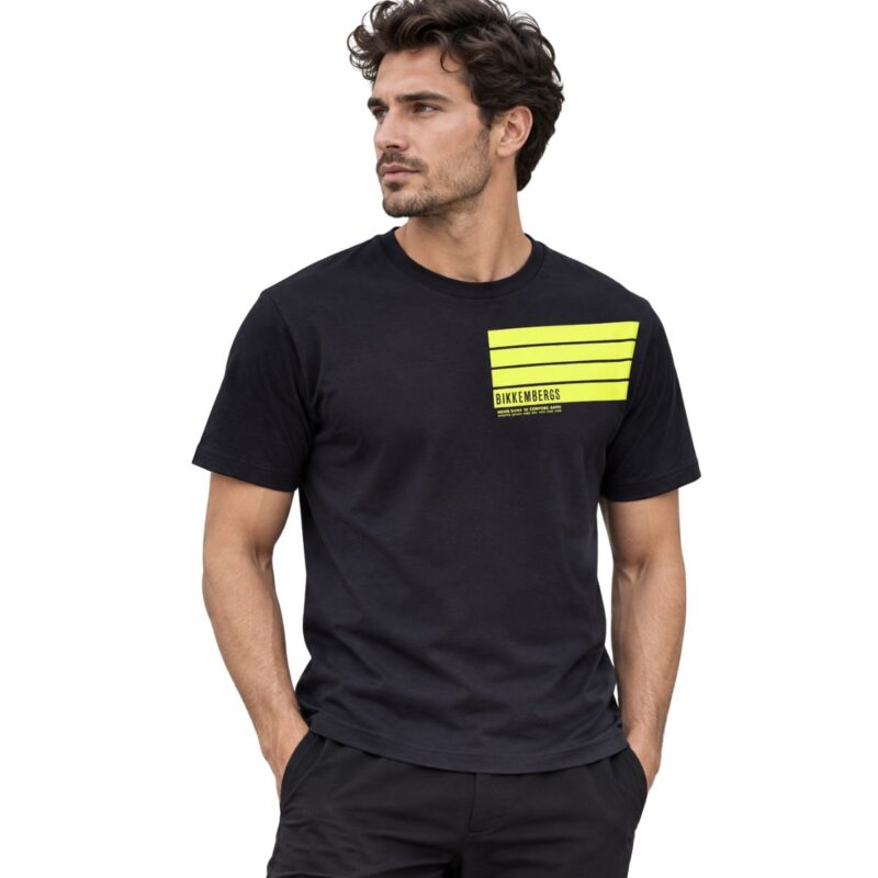 Bikkembergs T-Shirt Uomo Nera con Stampa Gialla – BMT1935